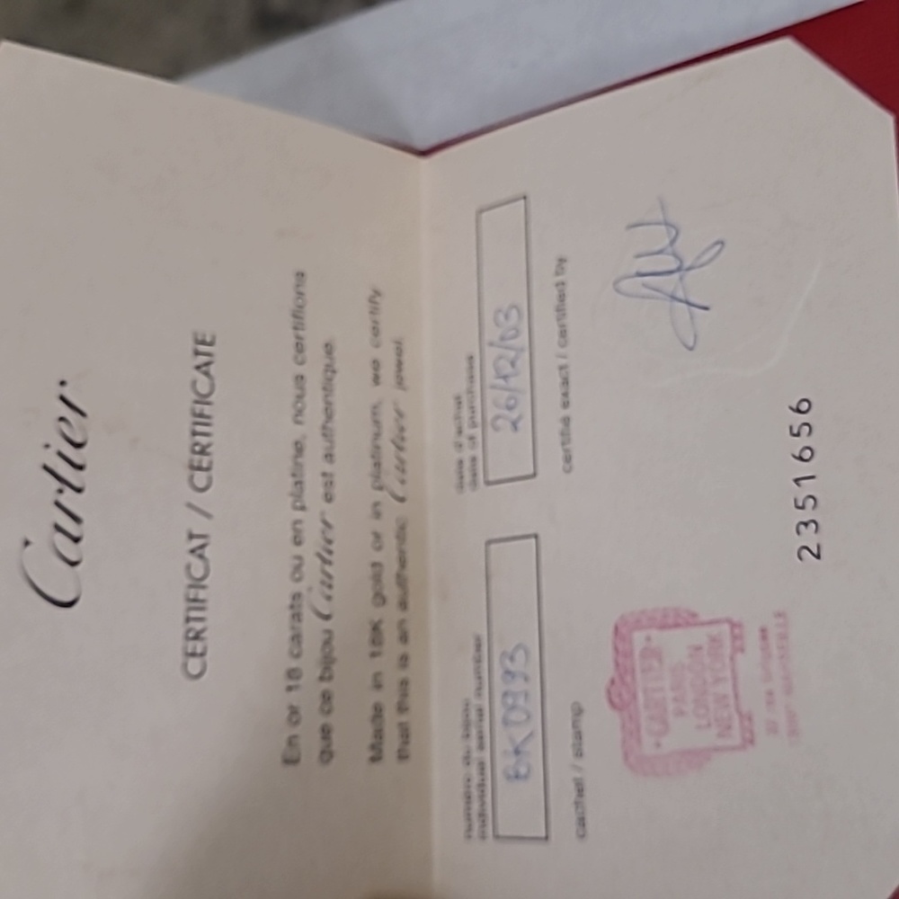 Cartier ring certificate